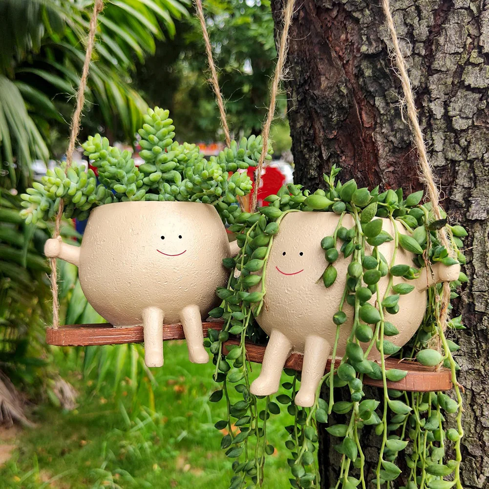 1-5PCS Flower Pot Swinging Pot Hanging Face Planter Wall Planter Swing Smiling Face Planter Pot Flowerpot Home Garden Decoration