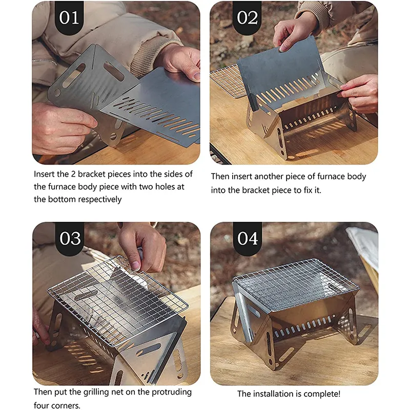 Portable Folding Barbecue Grill Heating Stoves Multifunction Camping BBQ Grill Rack Net Firewood Stove Stainless steel BBQ Grill Portable Folding Barbecue Grill Heating Stoves Multifunction Camping BBQ Grill Rack Net Firewood Stove Stainless steel BBQ Grill