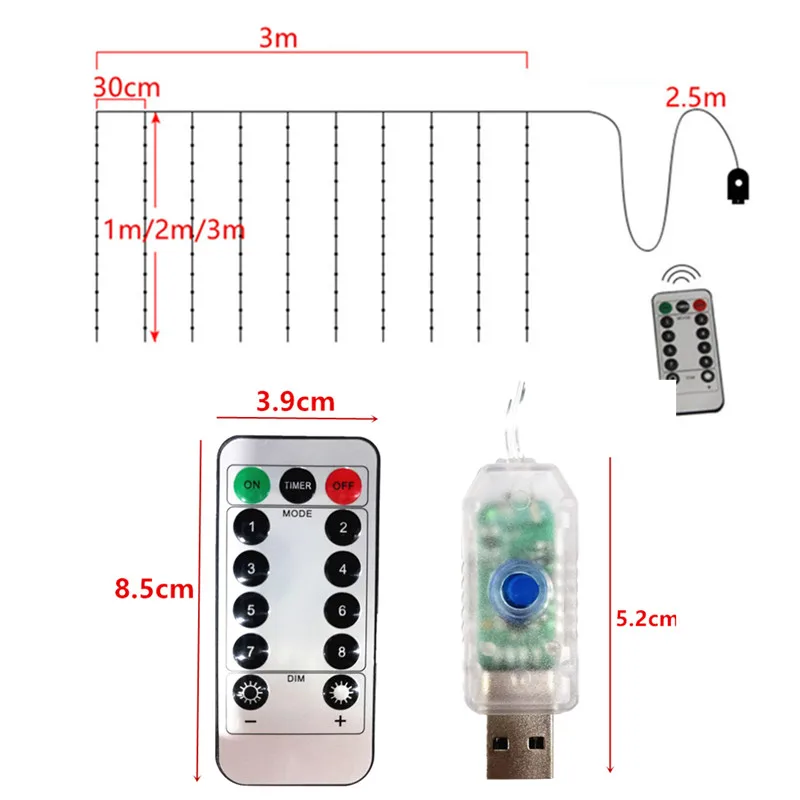 3M LED Curtain Garland Fairy Lights Festoon with Remote New Year Garland Christmas Decoration Party wedding decoration